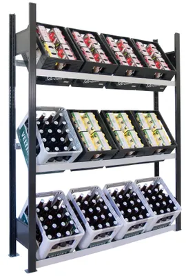 Produktbild von SCHULTE Regalwelt Getränkekistenregal für bis zu 12 Kisten, 180x136x30 cm (HxBxT), Traglast pro Ebene 60 kg, schwarz-Silber