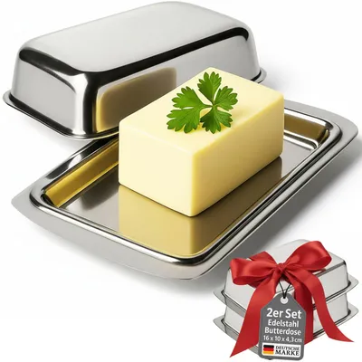Produktbild von 2 x Butterdose Edelstahl Butterglocke Butterschale Butterbehälter Butter Dose