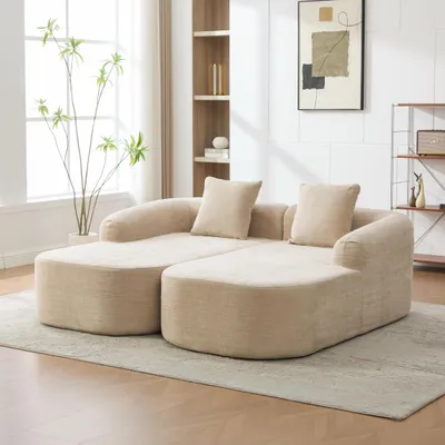 Produktbild von okwish 2-Sitzer Sofa Modulares Sofa Schlafsofa mit Kissen und Armlehnen Wohnzimmersofa mit rutschfestem Boden Loungesofa Chenille-Stoff Hellkhaki