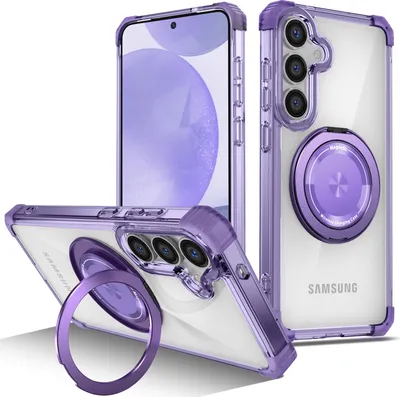 Image de Étui pour Samsung Galaxy S26+ support magnétique pour anneau, support, compatible avec MagSafe, protection militaire, étui transparent Violet