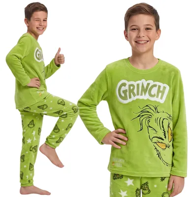 Produktbild von Grinch FLEECE-Pyjama für Jungen, ZWEITEILIG, WARM, lange Ärmel und Hose, 170