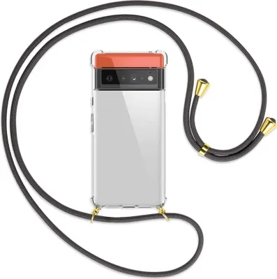 Produktbild von Handykette Backcover-Schutzhülle mit Band (Metall goldfarben) für Google Pixel 6 Pro - dunkelgrau