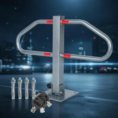 Produktbild von Parkplatzsperre Stahl 70x47 cm, abschließbar mit Bodenanker & Reflektoren