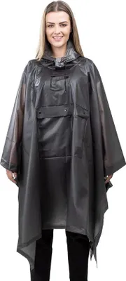 Produktbild von Famanu Regenponcho wasserdicht - Uni Regenjacke - Poncho mit tragbarer Tasche - Schwarz transparent