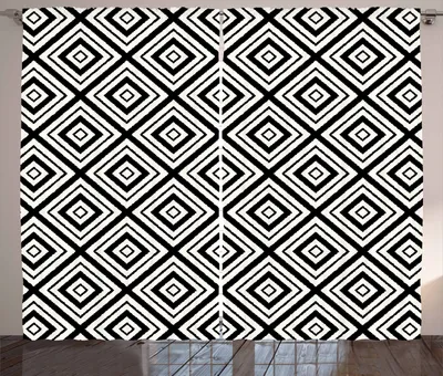 Produktbild von ABAKUHAUS Schwarz und weiß Rustikaler Gardine, Rhombus Maßwerk, Schlafzimmer Kräuselband Vorhang mit Schlaufen und Haken, 280 x 245 cm, Weiß Schwarz