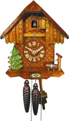 Imagen del producto de Reloj de cuco con diseño de casa, adornado con motivos de árboles y arte