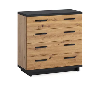 Produktbild von Kommode INES IN-02 mit 4 Schubladen 90 cm Sideboard Highboard [Eiche Artisan + Schwarz]