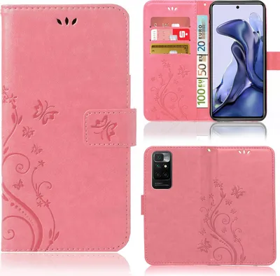 Produktbild von Handy Tasche für Xiaomi 11T 5G / 11T Pro 5G  Schutz Hülle Handyhülle mit Blumenmuster Klapp Hülle mit Standfunktion und Kartenfächer Rosa