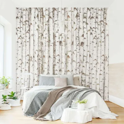 Produktbild von Fototapete Wald - Vliestapete - Bildtapete UV-beständig Design weiss Holzoptik Wandtapete geruchsfrei