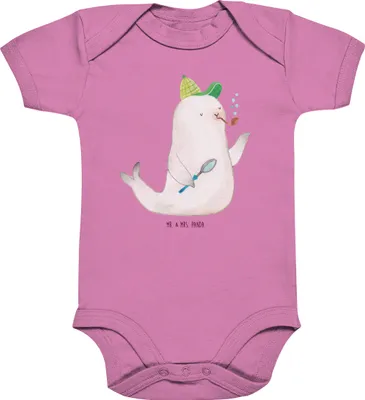 Produktbild von Mr. & Mrs. Panda Babybody Robbe Sherlock 3. - 6. Monat - Bubble Gum Pink - Geschenk, Strampler Baby, babykleidung body, Kurzarmbody, strampelanzug, overall