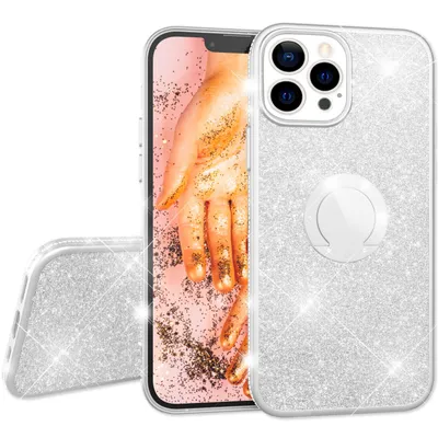 Zdjęcie produktu dla NALIA Glitter Ring Case do iPhone 13 Pro, silikonowe etui na telefon komórkowy Glitter Cover Bling Case Protective Cover z pierścieniem Silver
