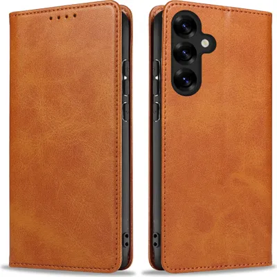 Produktbild von Handyhülle für Samsung Galaxy S25 Kunstleder Flip Cover Hülle Handytasche Case Kartenfach Farbe: Hellbraun
