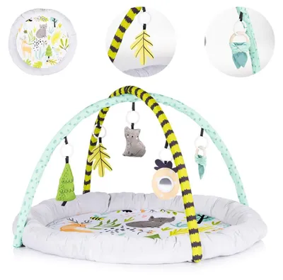 Image de Chipolino Arche de jeu, couverture d'éveil forêt, 5 jouets suspendus amovibles, dès la naissance blanc