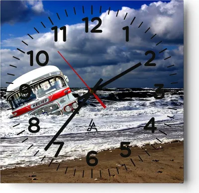 Produktbild von Wanduhr - Quadrat - Glasuhr - Ozean Landschaft Auto - 30x30cm - Schleichendes Uhrwerk - Lautlos - zum Aufhängen bereit - Dekoration Modern - Wanddekoration aus Glas - C4AC30x30-0228
