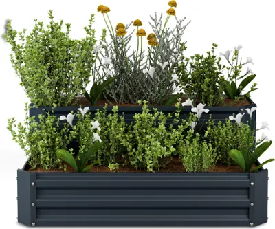 Image de Blumfeldt Jardinière Surélevée 2 Niveaux, 405L en Acier Galvalume Résistant à la Corrosion, 120x90 cm, Pour Légumes & Herbes – Design Ouvert pour Drainage Optimal & Montage Facile