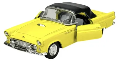 Image de Welly, modèle réduit Ford Thunderbird 1955, couleur jaune, avec toit, échelle 1:34, en métal, présenté dans une boîte, référence 42366