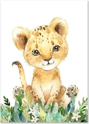 Produktbild von TPFLiving Kunstdruck LW-1000 (OHNE RAHMEN) Poster - Leinwand - Wandbild - Hochauflösender Giclée-Druck, langlebig und hochwertig - Giraffe, Löwenbaby, Elefant und Zebra für Kinderzimmer -   - Größe: 30x42cm