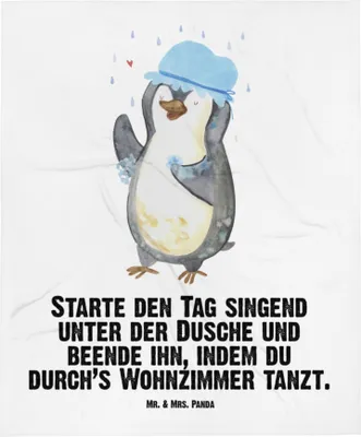 Produktbild von Mr. & Mrs. Panda Plaid Pinguin Duschen - Weiß - Geschenk, Singen, Kinderdecke, Schlummerdecke, Fleecedecke, Neustart, Schmusedecke, Duschkonzert, Babydecke, Baden, Dusche