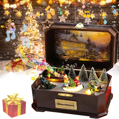 LED Weihnachts-Musikdose, rotierend, USB/Batterie, 20x14x12 cm