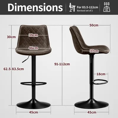 Produktbild von Stoolink 2er Set Barhocker Braun Kunstleder Höhenverstellbar Barstuhl Drehbar