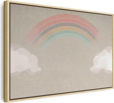 Produktbild von Italienischer Leinwand Leinwandbild - Rainy June - Colorful Rainbow Emerging from Clouds on a Bright Background 60x40 cm Für Kinder e-A-10137-b-a