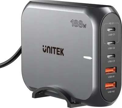 Zdjęcie produktu dla Ładowarka sieciowa UNITEK 2X USB-A 3X USB-C PD 3.1 188W