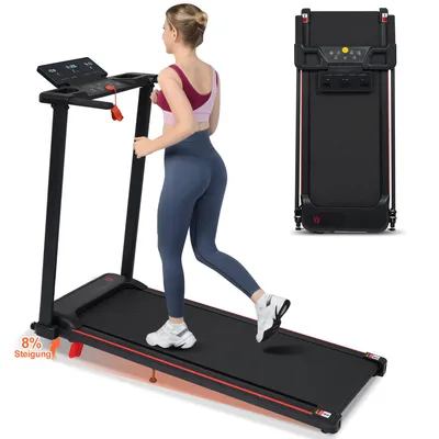 Image de Tapis de course avec une inclinaison de 8 %, équipé d'une poignée, vitesse de 1 à 12 km/h et capacité de charge de 120 kg, 3,0 CV, 4 pieds réglables, touche de réglage rapide de la vitesse,