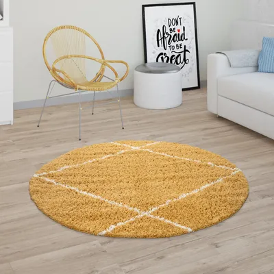 Immagine prodotto di Tappeto a pelo lungo per soggiorno Shaggy motivo a rombi scandinavo, moderno in giallo Dimensioni Ø 160 cm rotondo