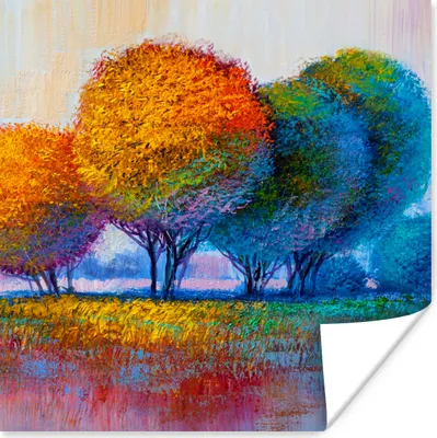 Produktbild von MuchoWow® Poster Malerei - Ölgemälde - Natur - Bäume 50x50 cm - Wohnzimmerdekoration