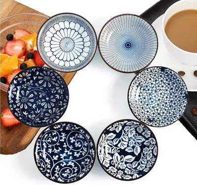 Zdjęcie produktu dla Ceramiczne zestawy do przekąsek, małe, miseczki na sos sojowy, miseczki do dipów, zestaw do sushi, 6 sztuk, 10,3 cm