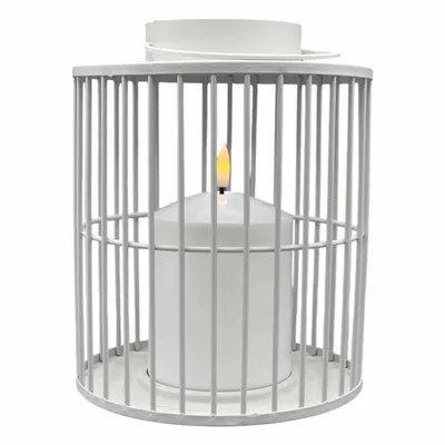 Produktbild von Coen Bakker Laterne Metall weiß matt für Außen 15x18cm mit LED Kerze warmweiß Timer