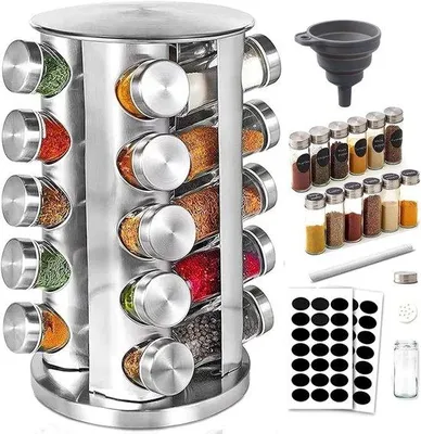 Produktbild von Famanu Gewürzkarussell mit 20 Gewürzgläsern – 360° drehbar, aus Edelstahl