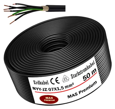 Produktbild von 50m Erdkabel Starkstromkabel NYY-JZ 7X1,5 mm² Elektrokabel