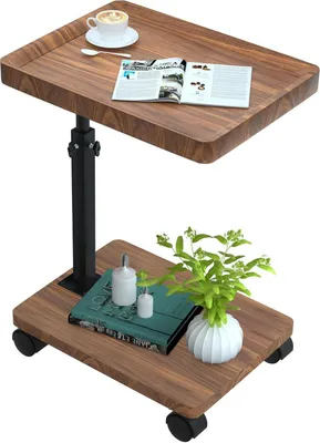 Produktbild von Beistelltisch mit Rollen Höhenverstellbar Holz Nussbaum Finish