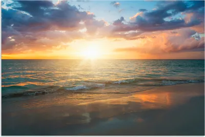 Produktbild von MuchoWow® Poster Sonnenuntergang - Wolken - Strand 120x80 cm - Bilder