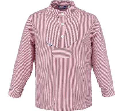 Produktbild von modAS Kinder Fischerhemd Sommer Langarm-Shirt mit Stehkragen - Gestreiftes Hemd im Finkenwerder-Stil in Rot-Weiß Größe 122