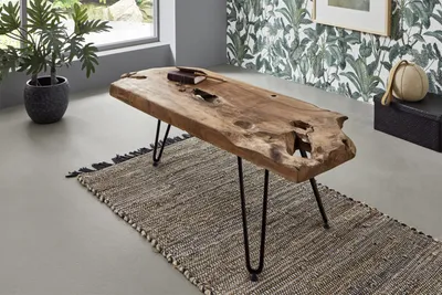 Produktbild von Couchtisch Beistelltisch Teakholz Hairpin-Gestell 100 x 40 x 40 cm schwarz ISANA