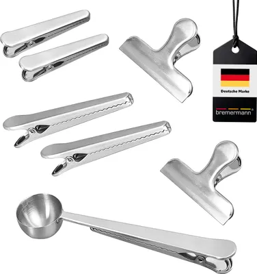 Produktbild von bremermann Verschlussklammern Set 7-tlg, inkl. Kaffeelot, Edelstahl