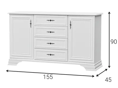 Obrázok produktu pre Komoda biela 90x155x45 cm so 4 zásuvkami 2 dvierkami v provensálskom štýle Skriňa do obývačky alebo spálne