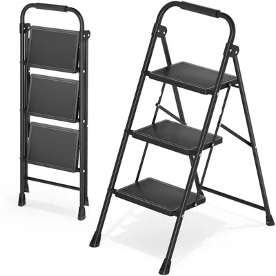 Obrázek produktu pro Skládací žebřík se 3 schůdky a zábradlí, nosnost až 150 kg