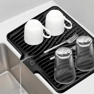 Productafbeelding van Unyqoos® siliconen afdruipmat voor servies, met afvoergroeven en rand, hittebestendig tot 230°C, antislip, BPA-vrij, 50 x 40 cm