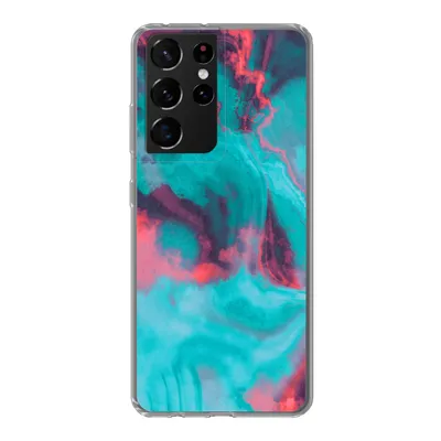 Produktbild von MuchoWow® Handyhülle Schutzhülle Hülle für Samsung Galaxy S21 Ultra Abstrakt - Neon - Rosa - Blau Silikon Softcase Handy Hülle - Mobiltelefon - Geburtstag Teenager
