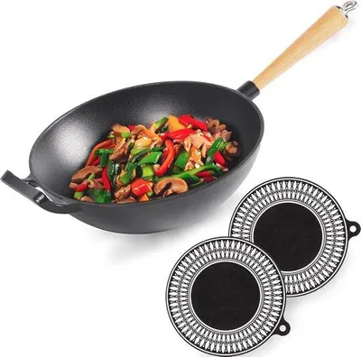 Productafbeelding van Wokpan 28 cm - Geschikt voor inductie, met afneembaar houten handvat