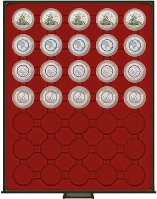 Image de Tiroir à monnaie en plastique avec couvercle fumé - 35 compartiments ronds - pour pièces et capsules - 34 mm - pour pièces de 5 euros.