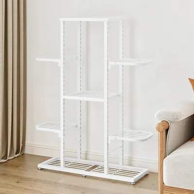 Immagine prodotto di Scaffale per piante in metallo - Scaffale angolare per fiori, 5 ripiani - Antiscivolo - Impermeabile - Modello alto - Per interni ed esterni - Bianco