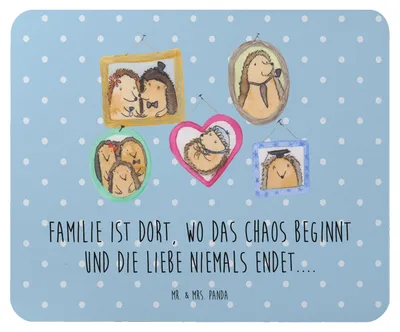 Produktbild von Mr. & Mrs. Panda Mousepad Igel Familie - Blau Pastell - Geschenk, Muttertag, Liebe, Bilder, Zusammenhalt, Mouse Pad, mausteppich, Mauspad, laptop, Mama