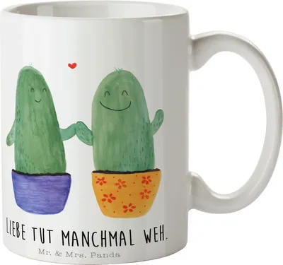 Produktbild von Mr. & Mrs. Panda Kaffeebecher Kaktus Liebe - Weiß - Geschenk, Liebesbotschaft, Pott, Tasse, Becher, Love, Hochzeit, Kakteen, Trennung, Keramiktasse, Kaffeetasse, Teetasse