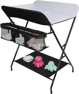 Image de Babycombi - Table à langer - Soins pour bébé - Pliable et mobile - 80 x 66 x 98 cm - Noir et blanc