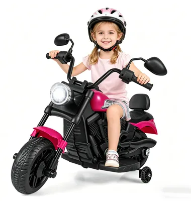 Produktbild von KOMFOTTEU 6V Kindermotorrad, Elektromotorrad 2,4 km/h mit Musik & LED-Scheinwerfer, Elektro Motorrad mit 2 Stützrädern & Pedalen, Kinder Motorrad bis zu 30 kg belastbar, für Mädchen & Jungen ab 3 Jahren