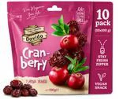 Produktbild von Dovido Cranberries 100 g getrocknet vegan glutenfrei Snack 10er-Pack
